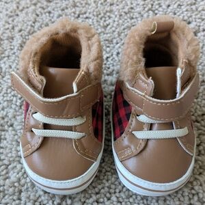 Plaid Baby Walker Shoes with Tan Accents
